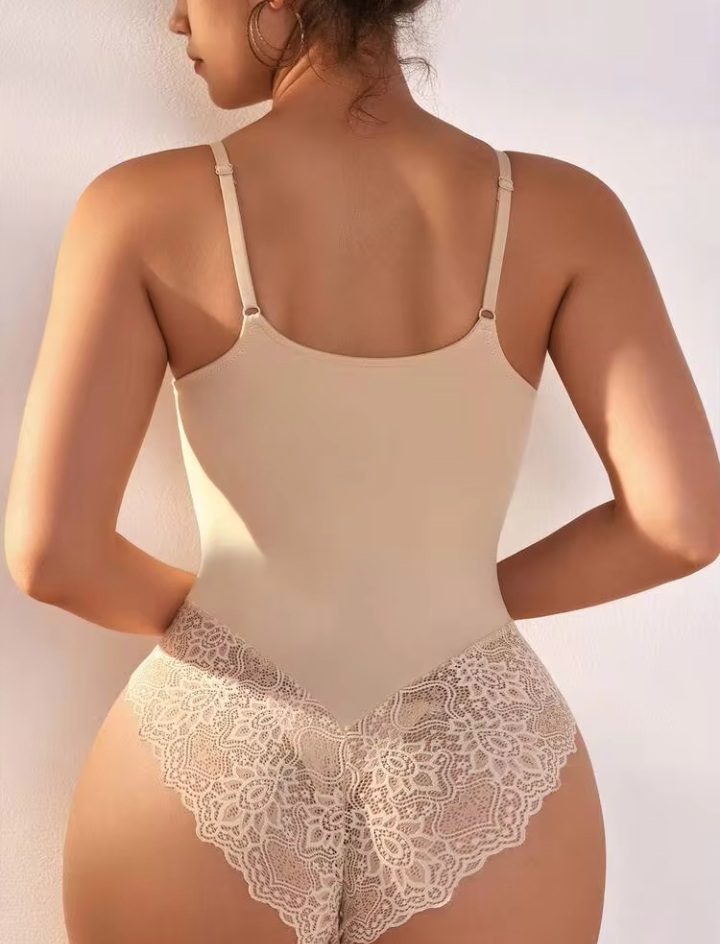 Women’s Black Lace Splice Bodysuit – Stylish V-Neck Floral Lace One-Piece Lingerie